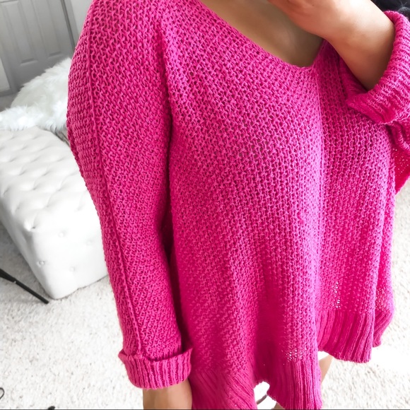 Hot Pink open knit casual top - Picture 2 of 8